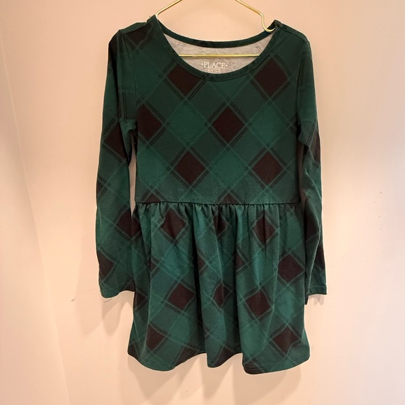 The Childrens Place Green and Black Plaid Kids Dress - Picture 2 of 4